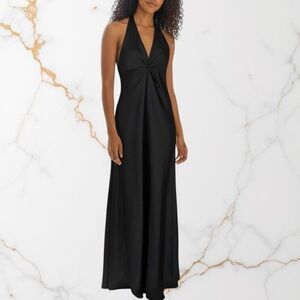 Laundry by Shelli Segal Y2K Vintage Black Halter Satin Maxi Gown